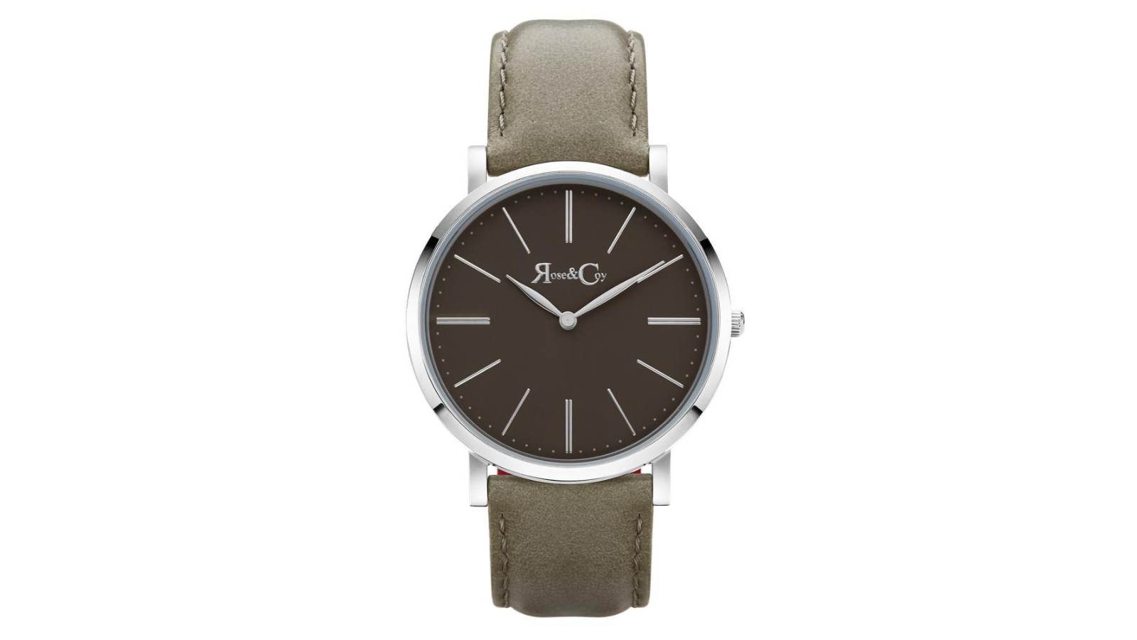Rose and Coy 4cm Pinnacle Ultra Slim Sage Dial Leather Strap Watch - Silver