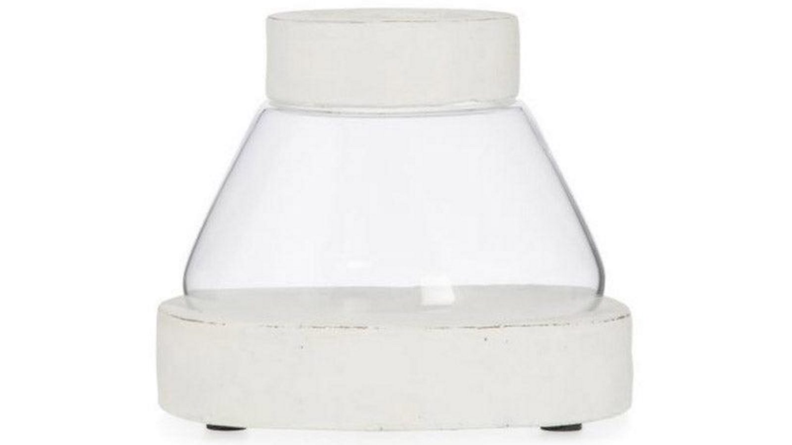 SW Glass Chimney Candle Holder With Cement Base and Rim White Wash