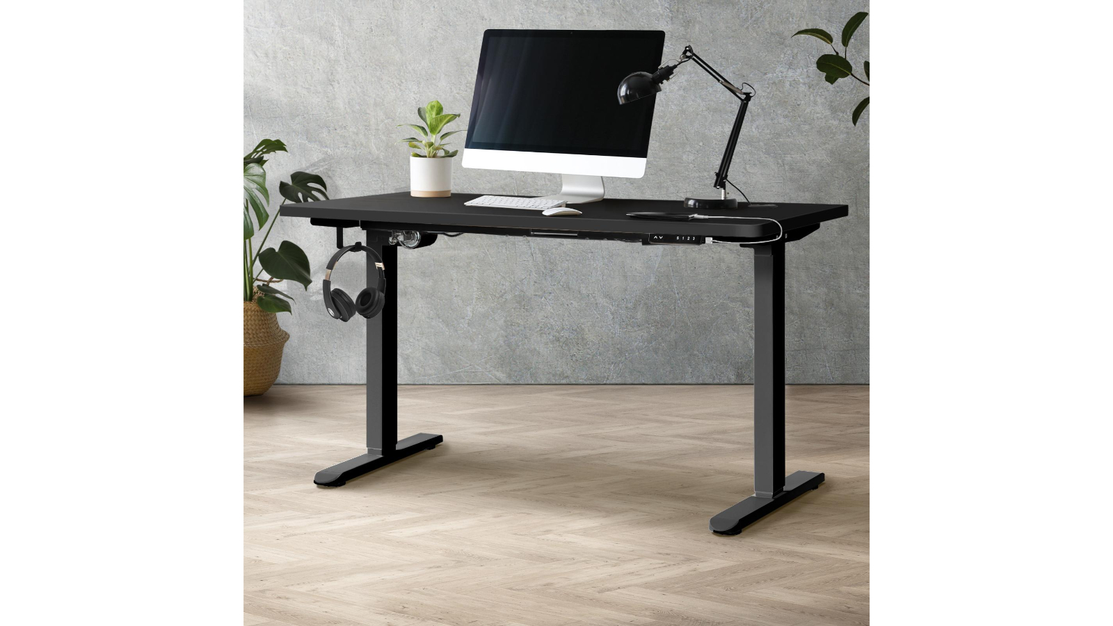 Oikiture Electric Standing Single Motor 120cm Height Adjustable Desk - Black