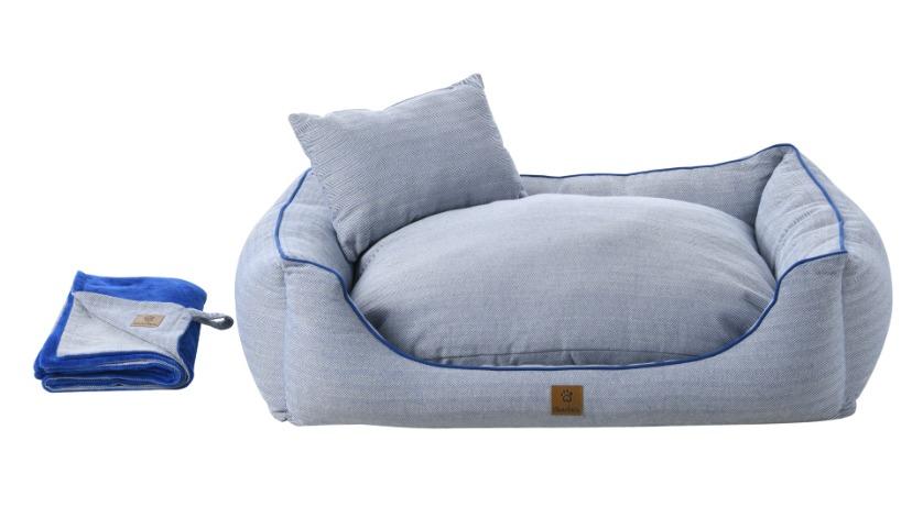 Charlie's 3 Piece Hampton Blue Herringbone Dog Bed