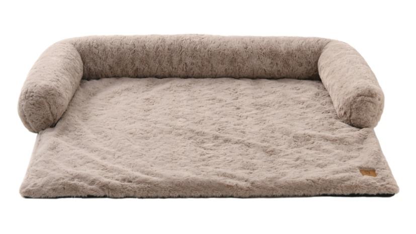 Charlie's VIP Lush Faux Fur Bolster Sofa Protector Natural Calming Dog Bed
