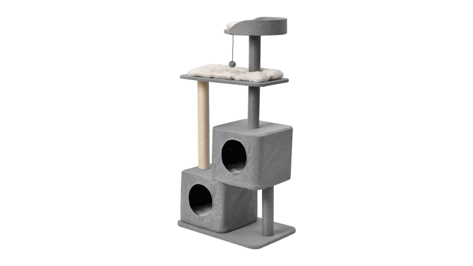 Charlie's Grey Faux Linen Wabi Sabi Double Cubby Cat Tree Scratcher