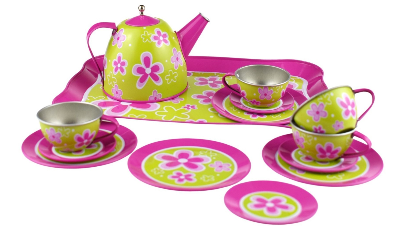 Kaper Kidz 15 Piece Lime Daisy Flower Tin Tea Set