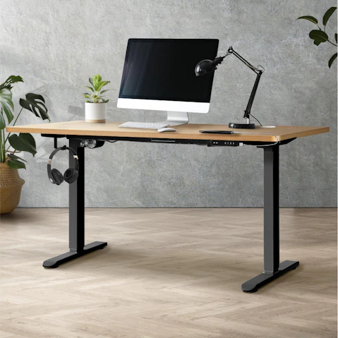 Oikiture Electric Standing Single Motor 120cm Height Adjustable Desk - OAK