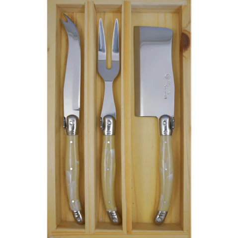 Laguiole By Louis Thiers 3 Piece Cheese Knives Set - Marble Ivory