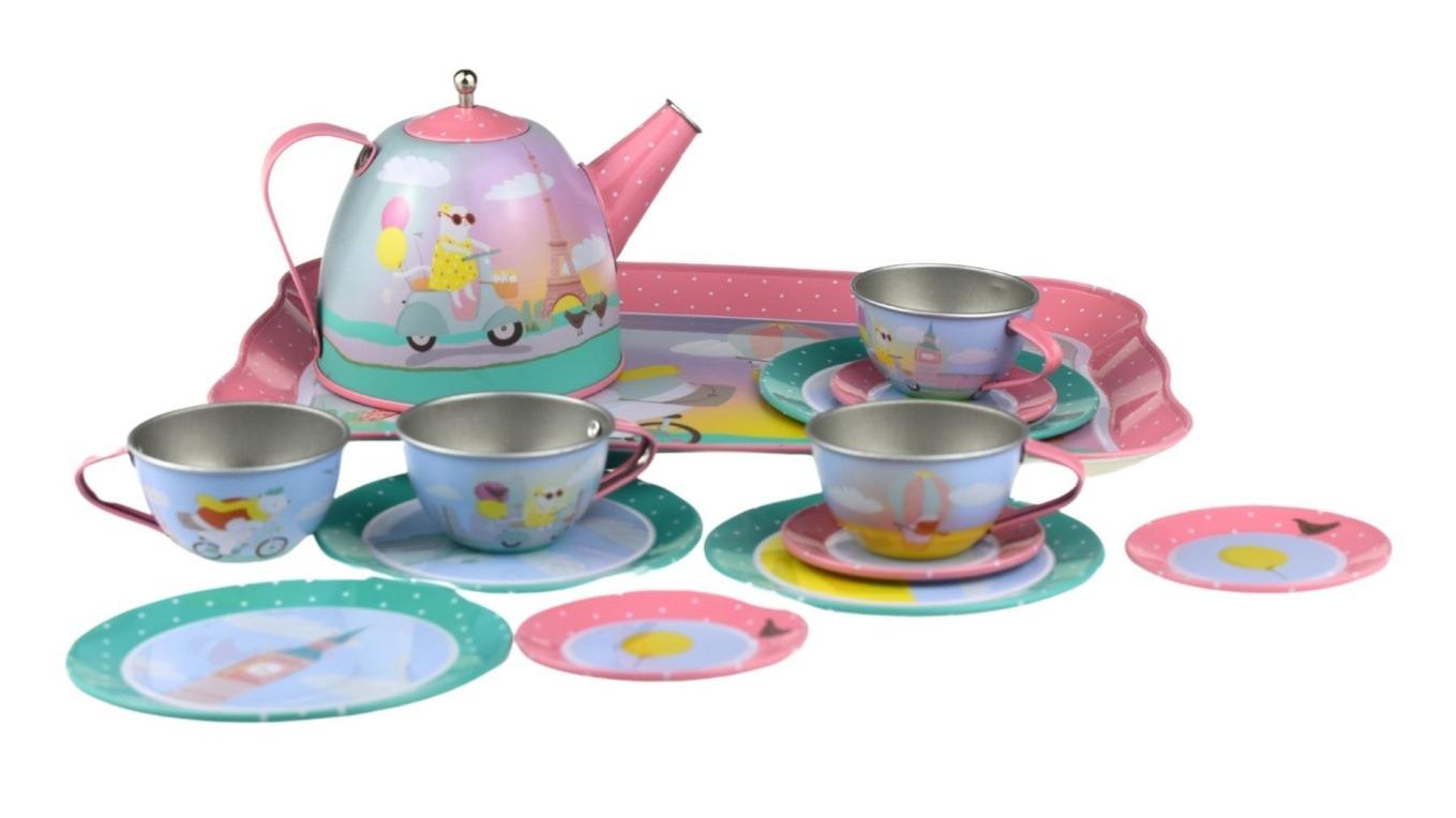 Kaper Kidz 15 Piece Animal Tourists Tin Tea Set