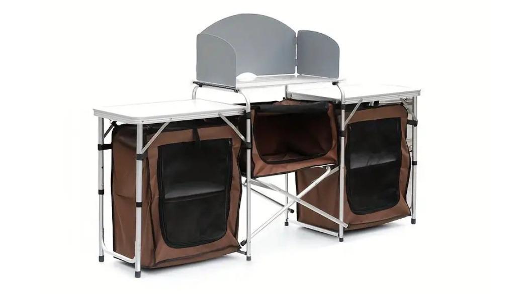 NNETM Foldable Outdoor Kitchen Table with Food Storage Organizer
