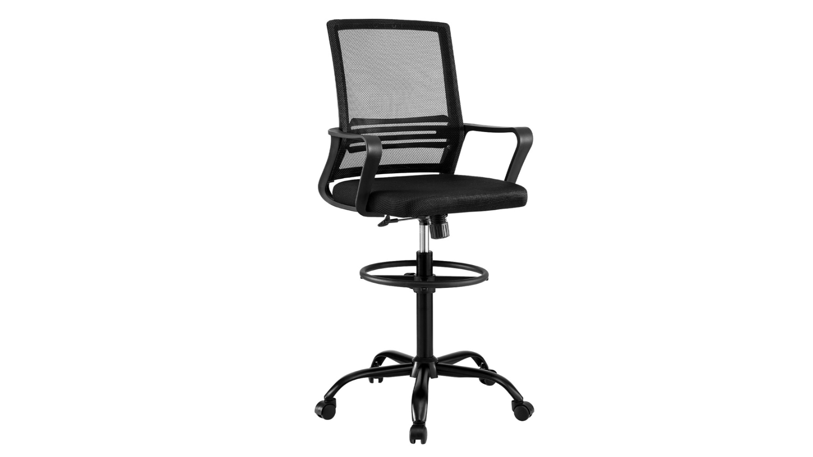 Artiss Mesh Ergonomic Adjustable Height Drafting Swivel Office Chair - Black