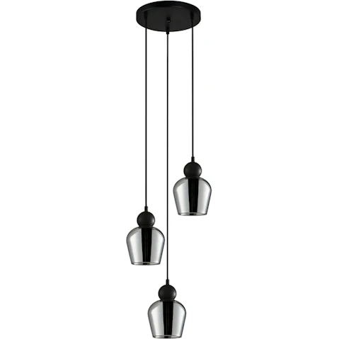 Champan Smokey Black X3 Ellipse Glass Interior Pendant Light with Round Base