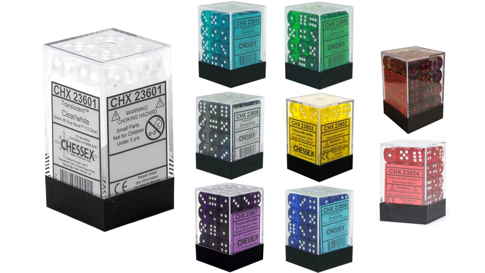 Chessex Translucent Pack of 36 12mm D6 Dice Block