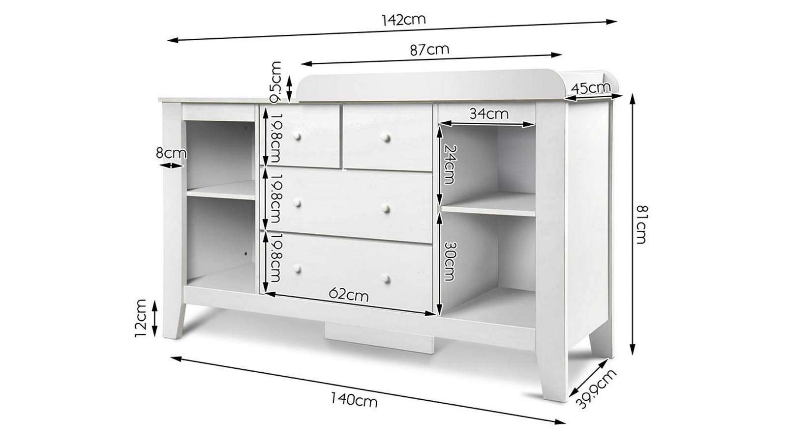 Keezi Baby Change Table with Drawers White Harvey Norman