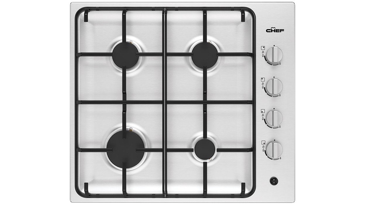 Chef 600mm 4 Burner Gas Cooktop with Battery Ignition Stainless Steel