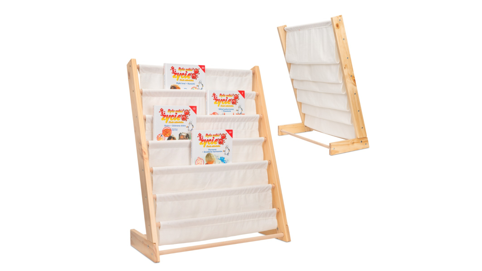 All 4 Kids Henry Kid Wooden Canvas Sling Magazine Bookcase - White