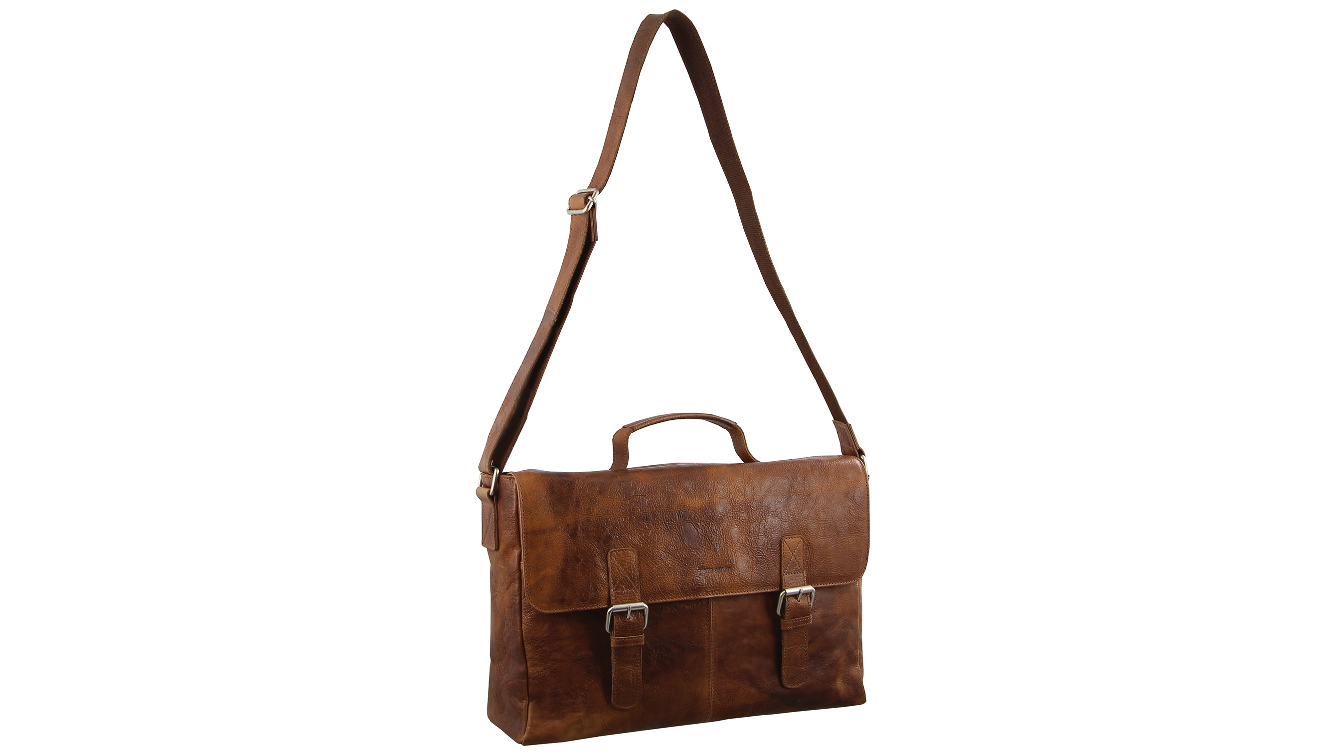 Pierre Cardin Rustic Computer Leather Bag - Cognac