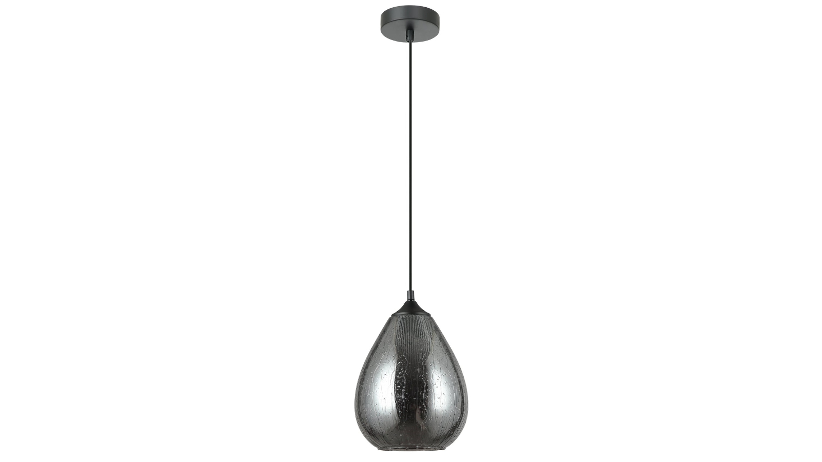 Chuva Mirror Finish Glass with Rain Drop Effect Oval Pendant Light - Smokey Black