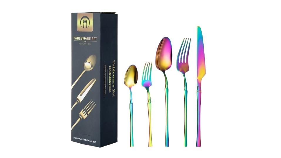 30 Piece Stainless Steel Tableware Cutlery Set - Rainbow