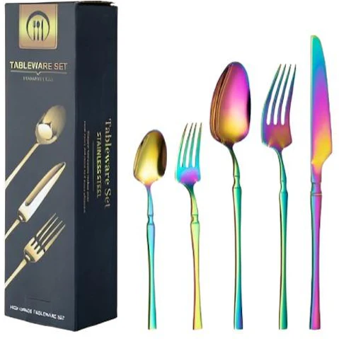 30 Piece Stainless Steel Tableware Cutlery Set - Rainbow