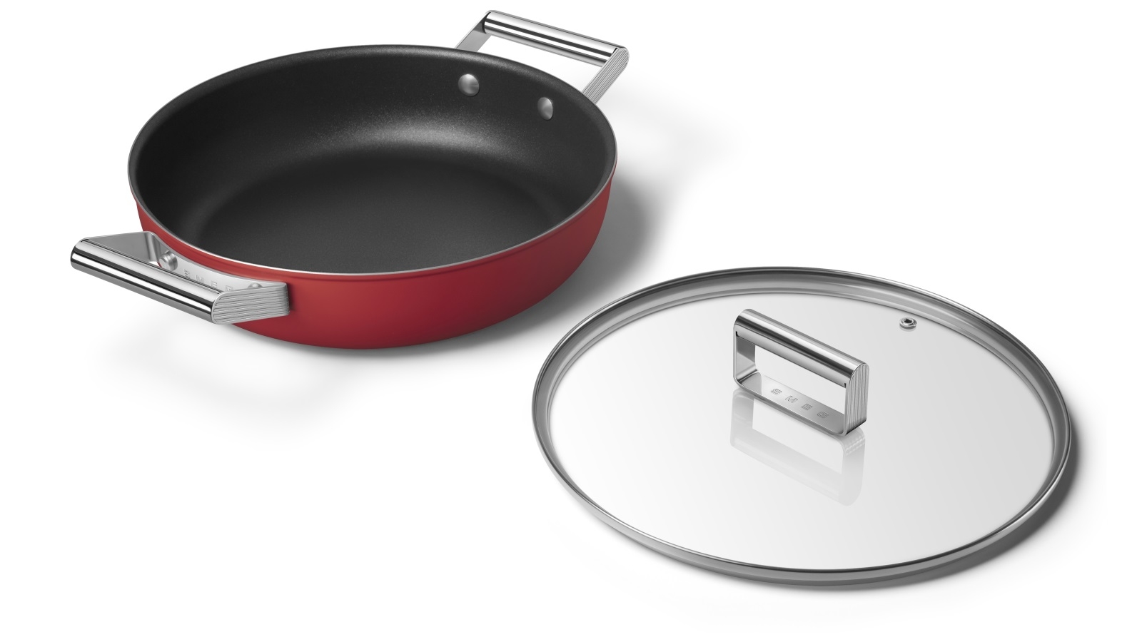 Smeg 28cm Skillet with Lid Red Harvey Norman