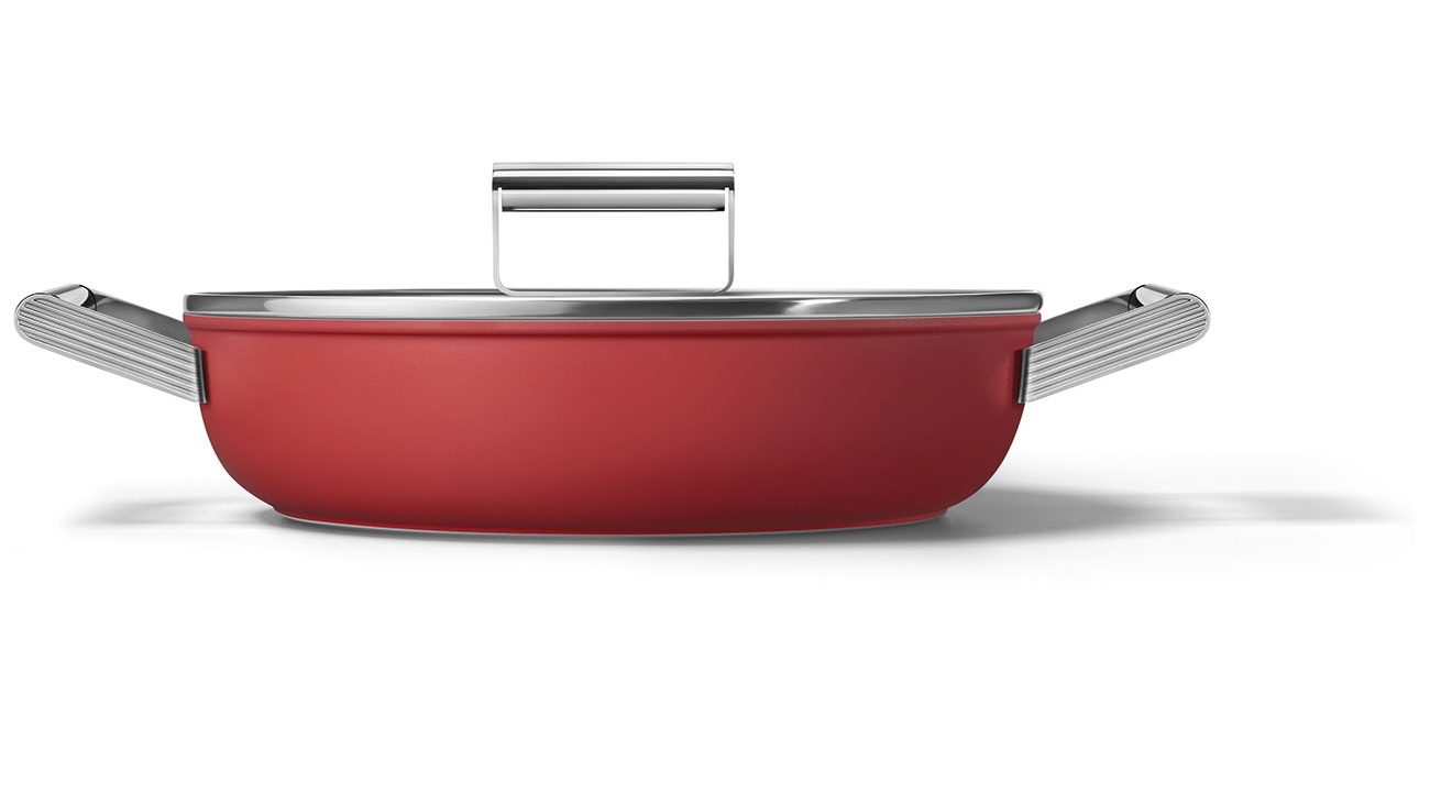 Smeg 28cm Skillet with Lid Red Harvey Norman