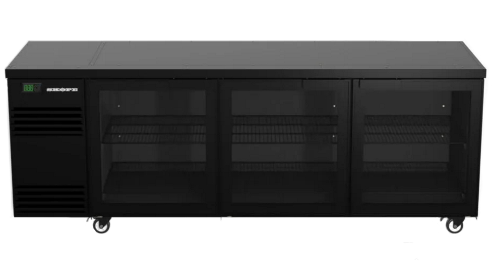 Skope BackBar 3 Glass Swing Door CounterLine Fridge - Black