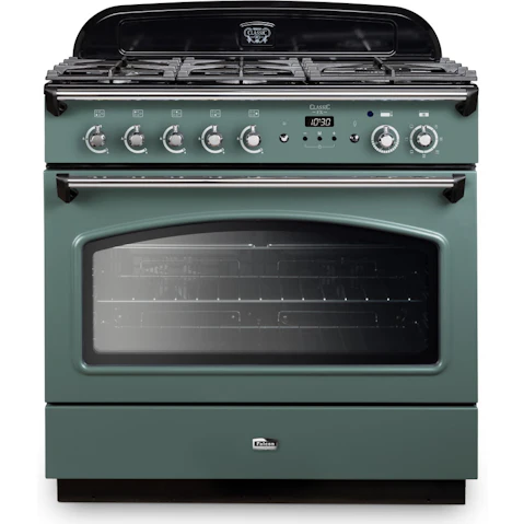 Falcon Classic FX 900mm Chrome Fitting Dual Fuel Freestanding Cooker - Mineral Green