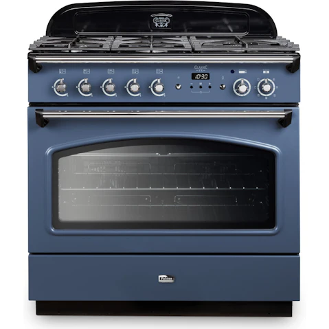 Falcon Classic FX 900mm Chrome Fitting Dual Fuel Freestanding Cooker - Stone Blue