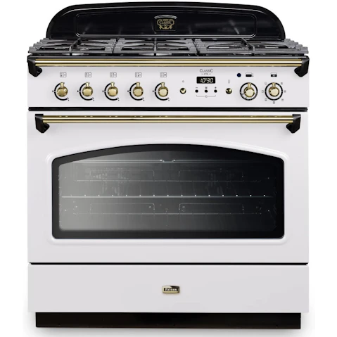 Falcon Classic FX 900mm Brass Fitting Dual Fuel Freestanding Cooker - White