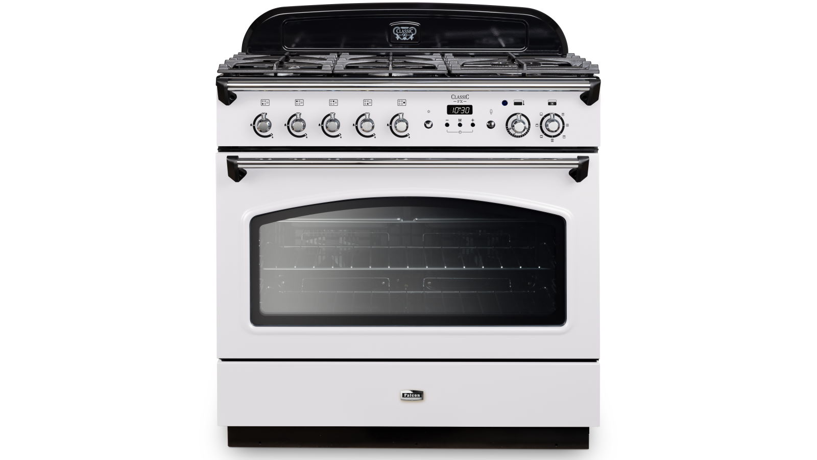 Falcon Classic FX 900mm Chrome Fitting Dual Fuel Freestanding Cooker - White