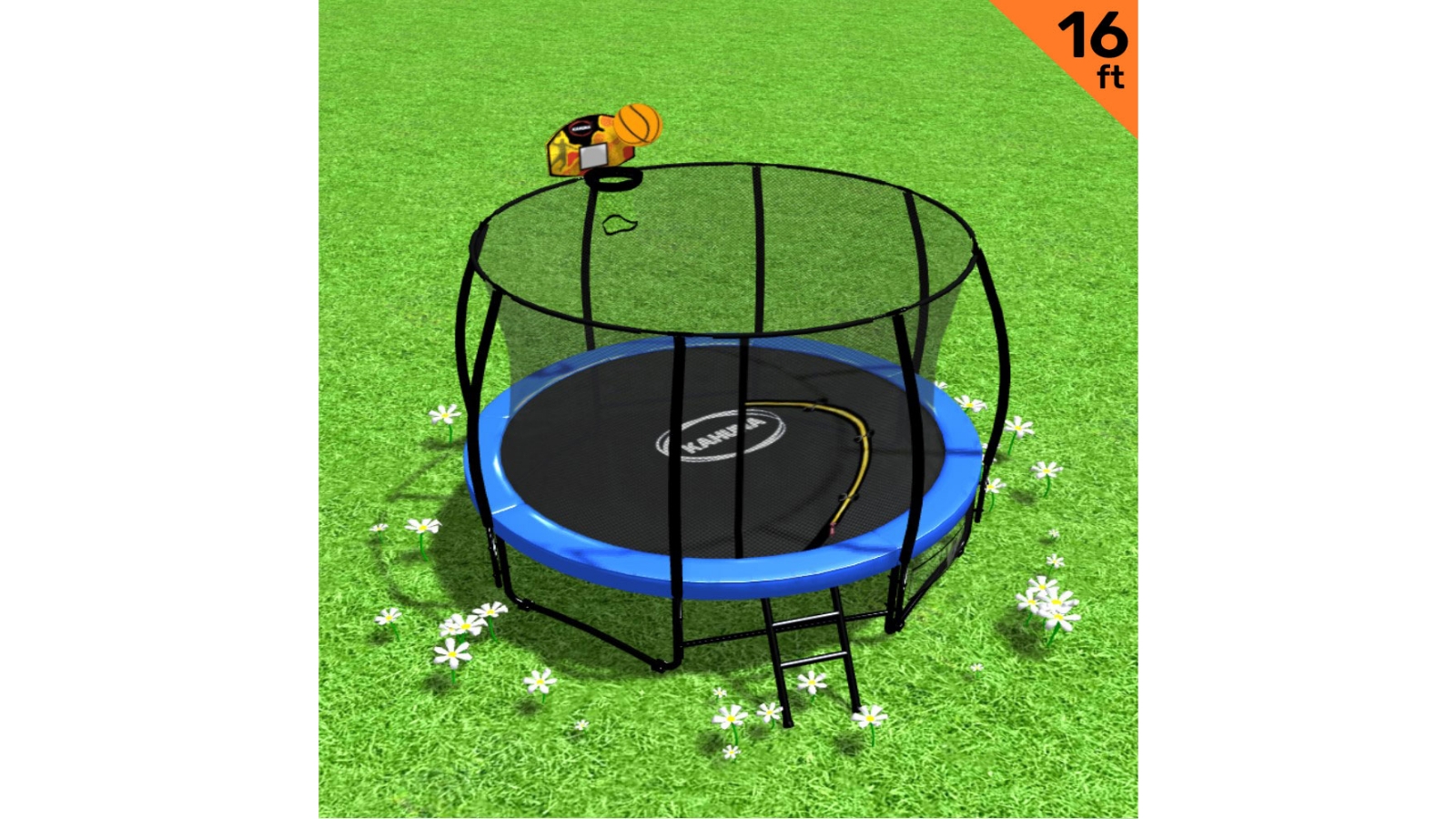 Kahuna 16ft Trampoline with Basketball Set - Blue