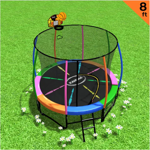 Kahuna 8ft Trampoline with Basketball Set - Rainbow