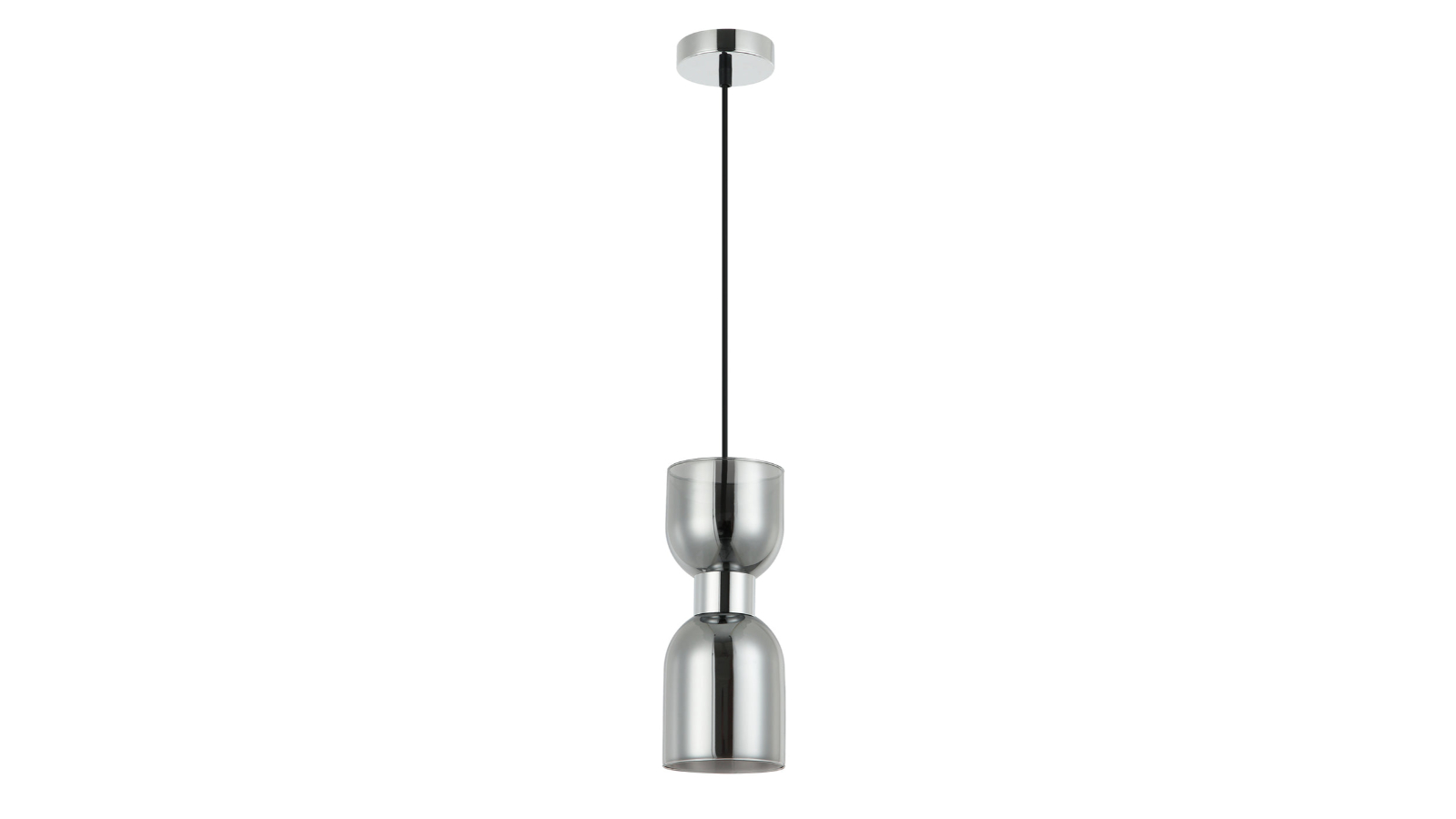 CLESSIDRA Interior Smokey Black Mirror Finish Ellipse Glass with Chrome Highlight Pendant Light