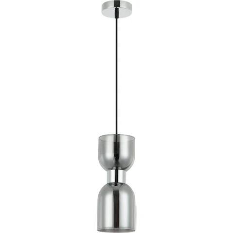 CLESSIDRA Interior Smokey Black Mirror Finish Ellipse Glass with Chrome Highlight Pendant Light