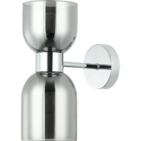 CLESSIDRA Interior Smokey Black Mirror Finish Ellipse Glass Up/Down with Chrome Highlight Wall Light