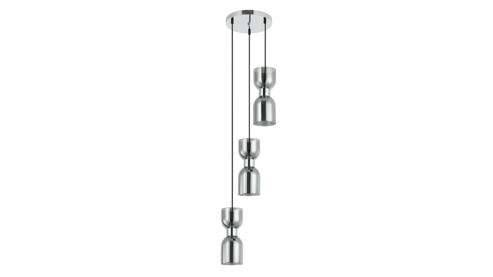CLESSIDRA Interior Smokey Black Mirror Finish Ellipse Glass 3 Piece Pendant Light with Chrome Round Base