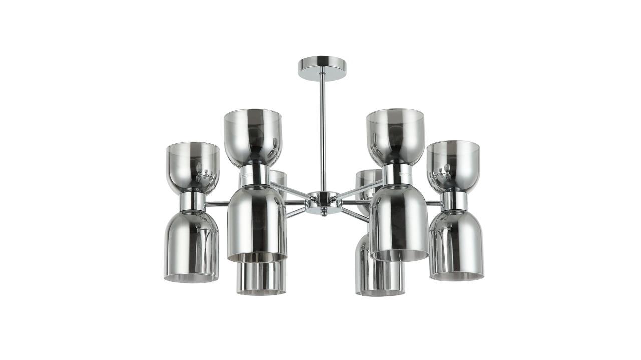 CLESSIDRA Interior Smokey Black Up/Down Ellipse Glass Chrome with 6 Arms Pendant Light