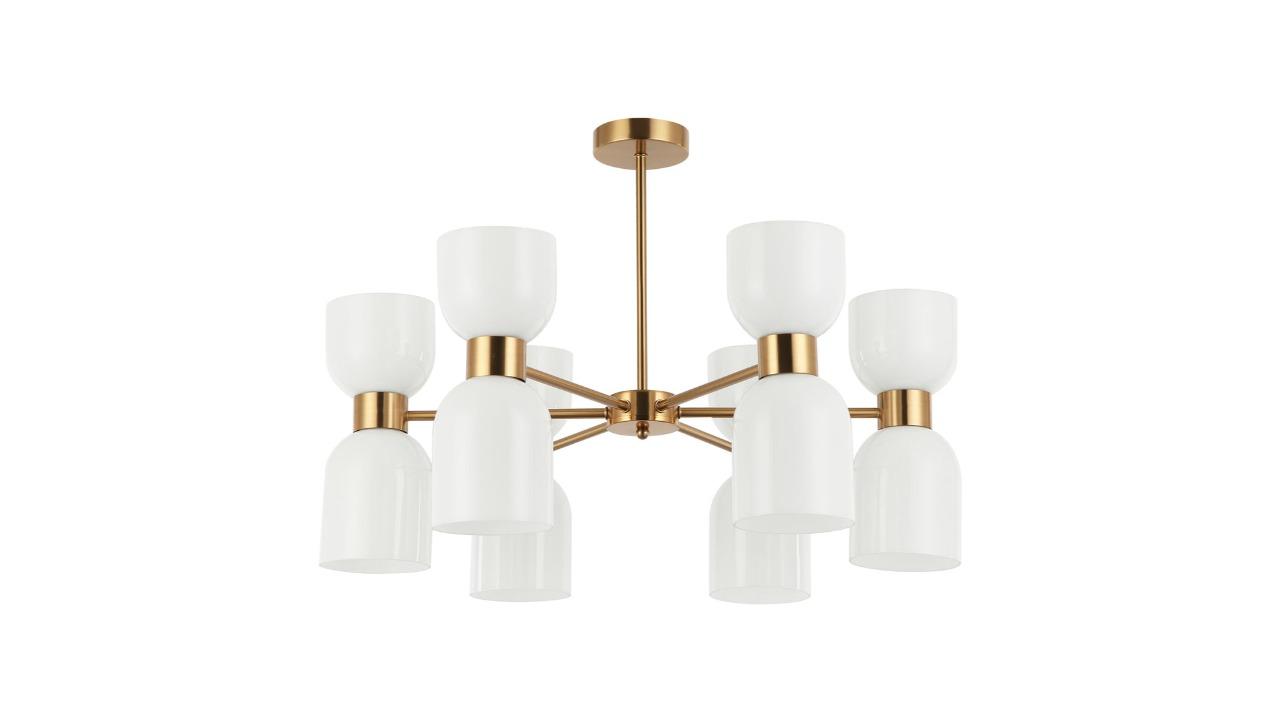 CLESSIDRA Interior Opal Ellipse Glass Up/Down with 6 Brass Arms Pendant Light