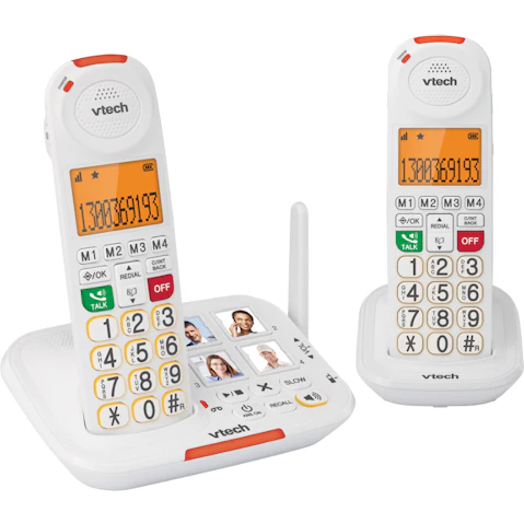 VTech 25450 CareLine 2-Handset DECT6.0 Cordless Phone with VSMART - White