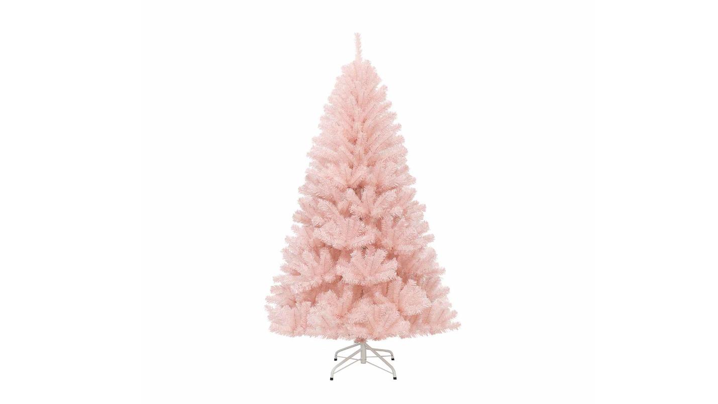 Costway Hinged Decoration Pink Christmas Tree with 617 Tip