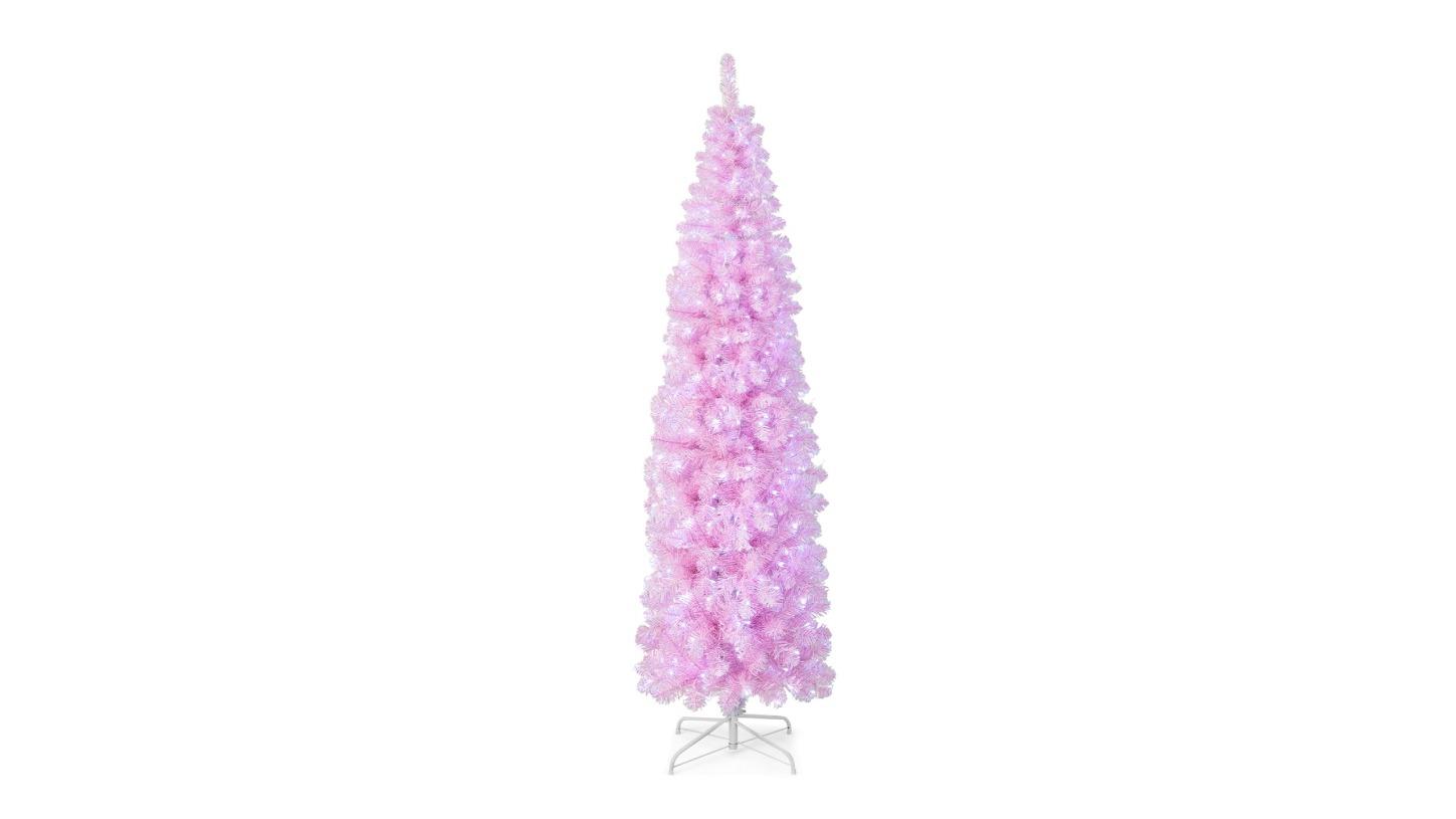 Costway Artificial Hinged Pencil Pre-Lit Christmas Tree with 350 LED Light