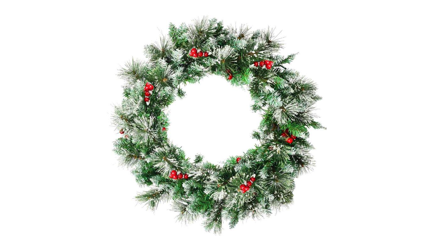 Costway Pre-lit Artificial Christmas Wreath Pine with 140 Branch Tip - 60cm