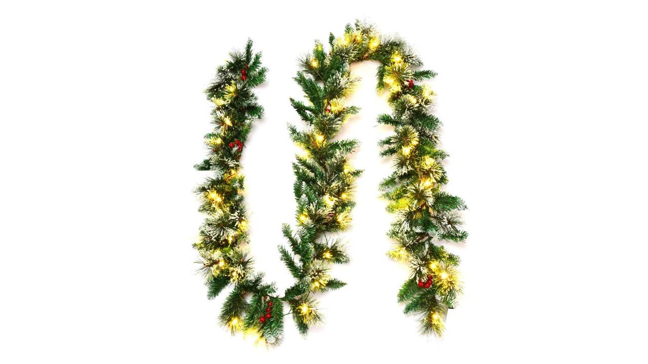 Costway Garland Hanging Ornament Christmas Wreath with 50 Light and Timer - 270cm