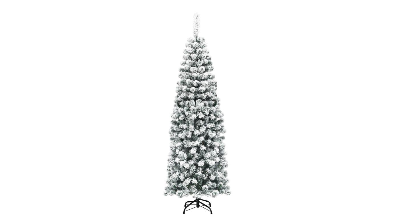 Costway PVC Snow Flocked Hinged Pencil Christmas Pine Tree - 180cm