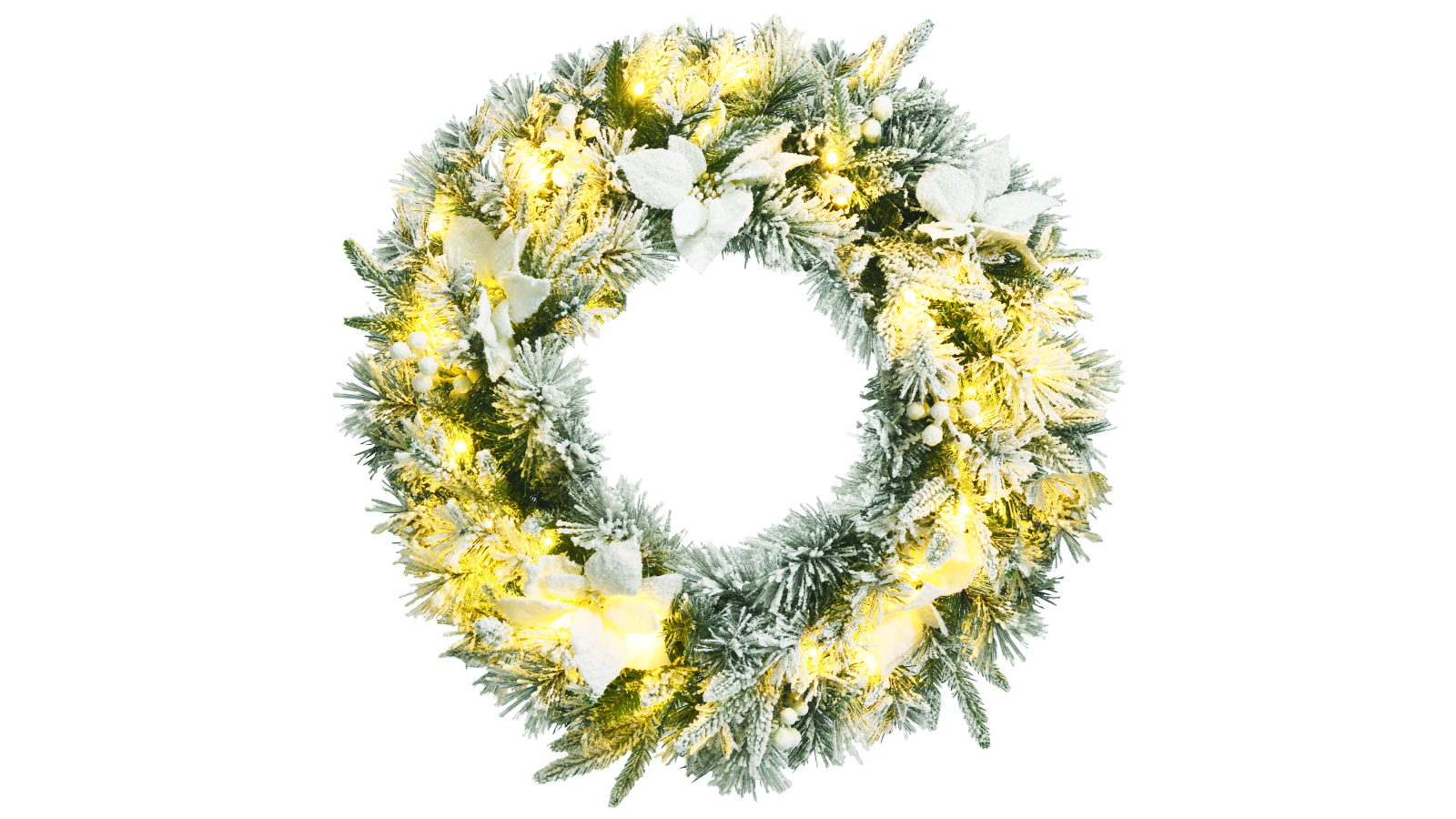 Costway Battery Operated Xmas Decor Built-in Timer Snow Flocked Christmas Wreath - 60cm