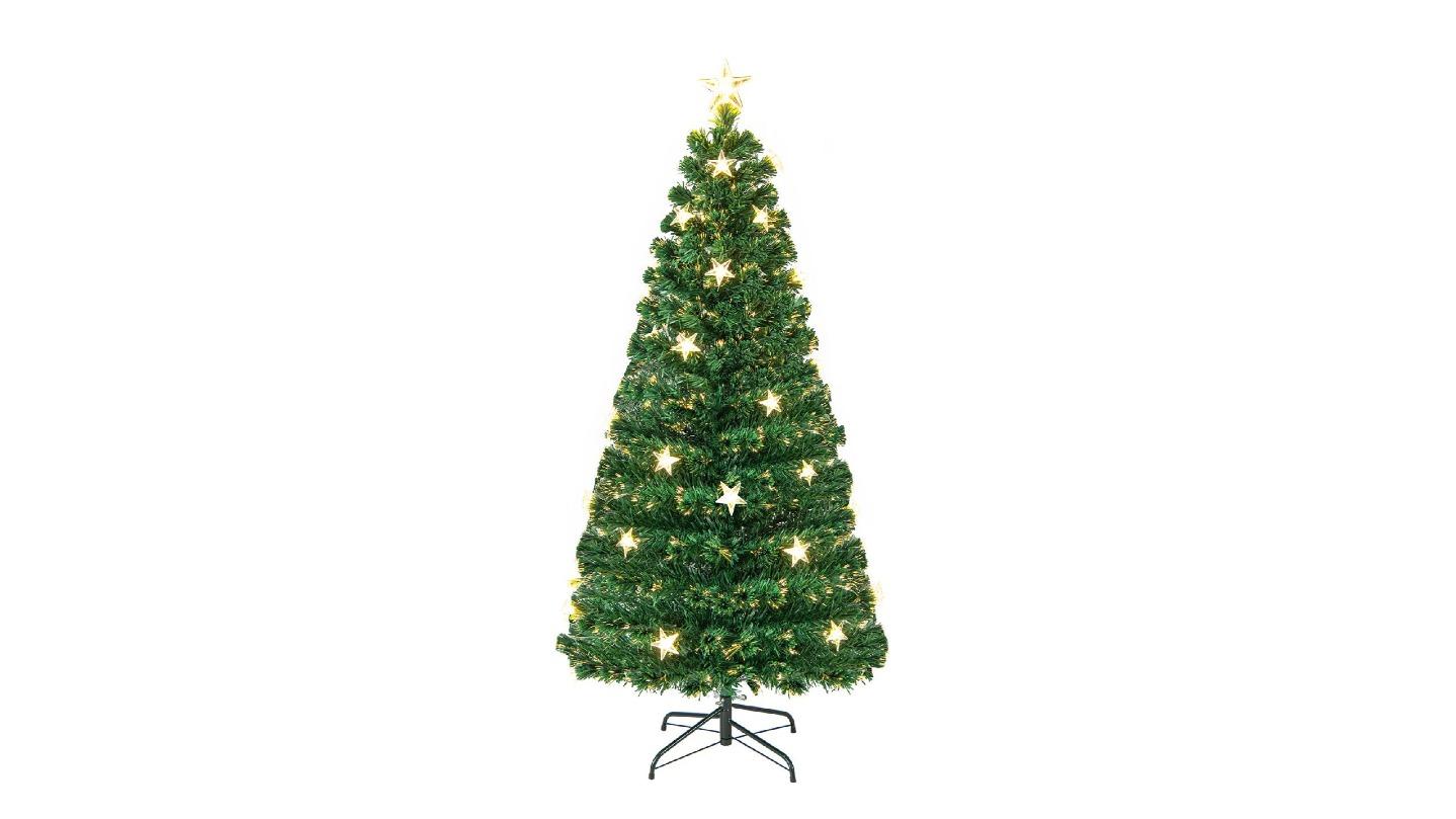 Costway Artificial Hinged Christmas Tree with Lighted Star Topper