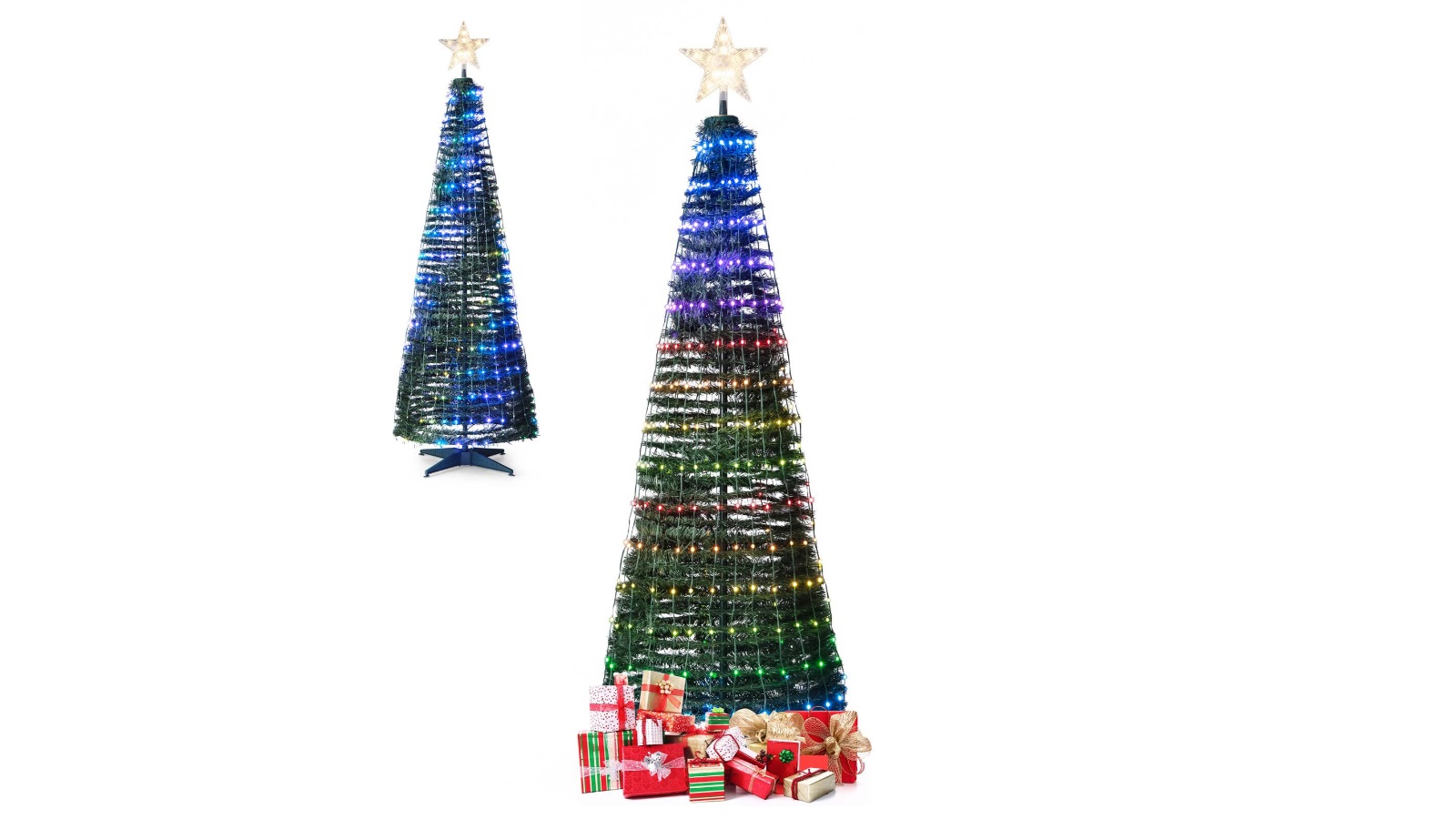 Costway Pop-up Artificial Christmas Tree with 12 Modes Colorful Star Light - 190cm