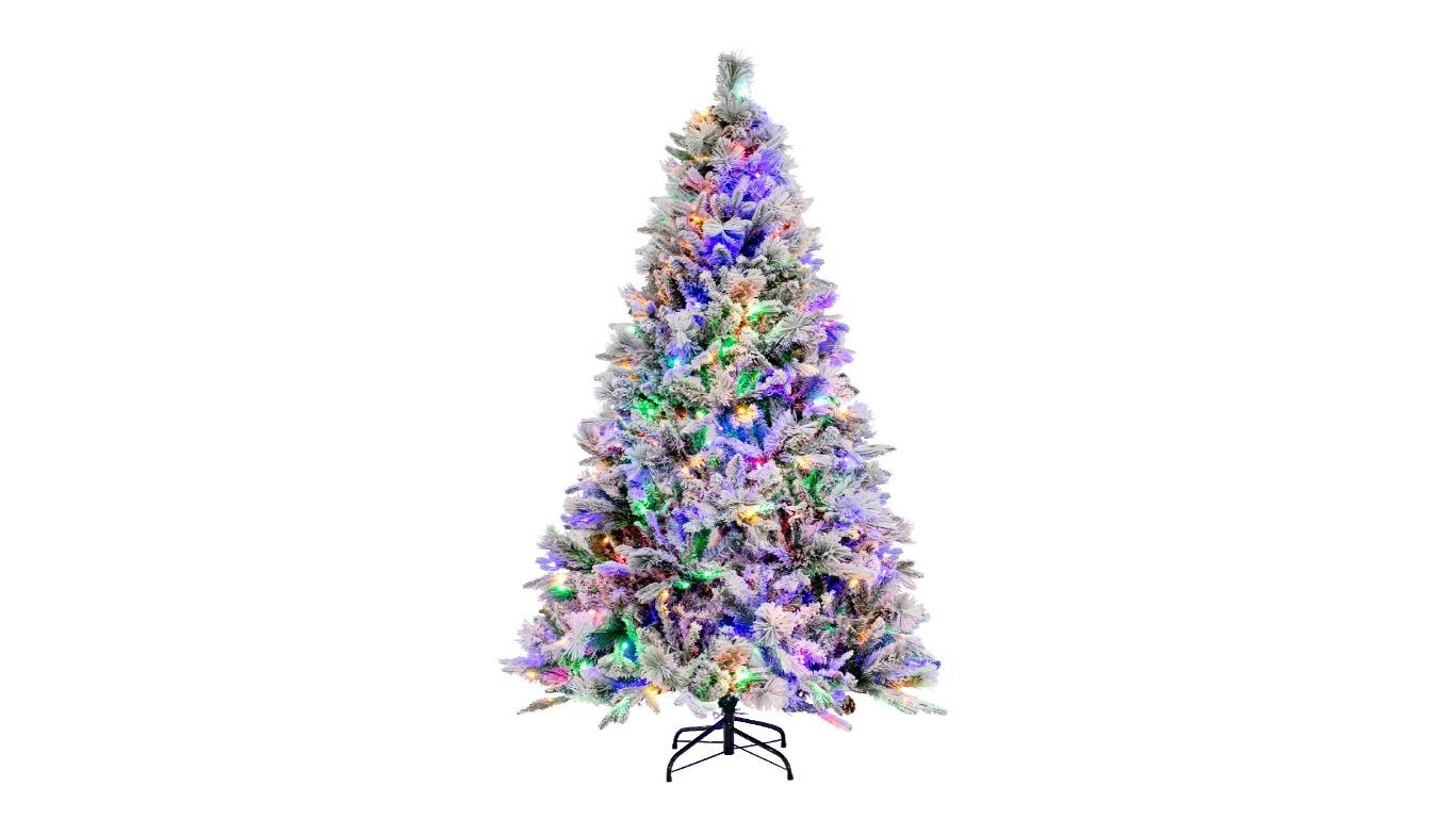 Costway 240 Colorful LED with Pine Cone Pre-Lit Flocked Christmas Tree - 180cm
