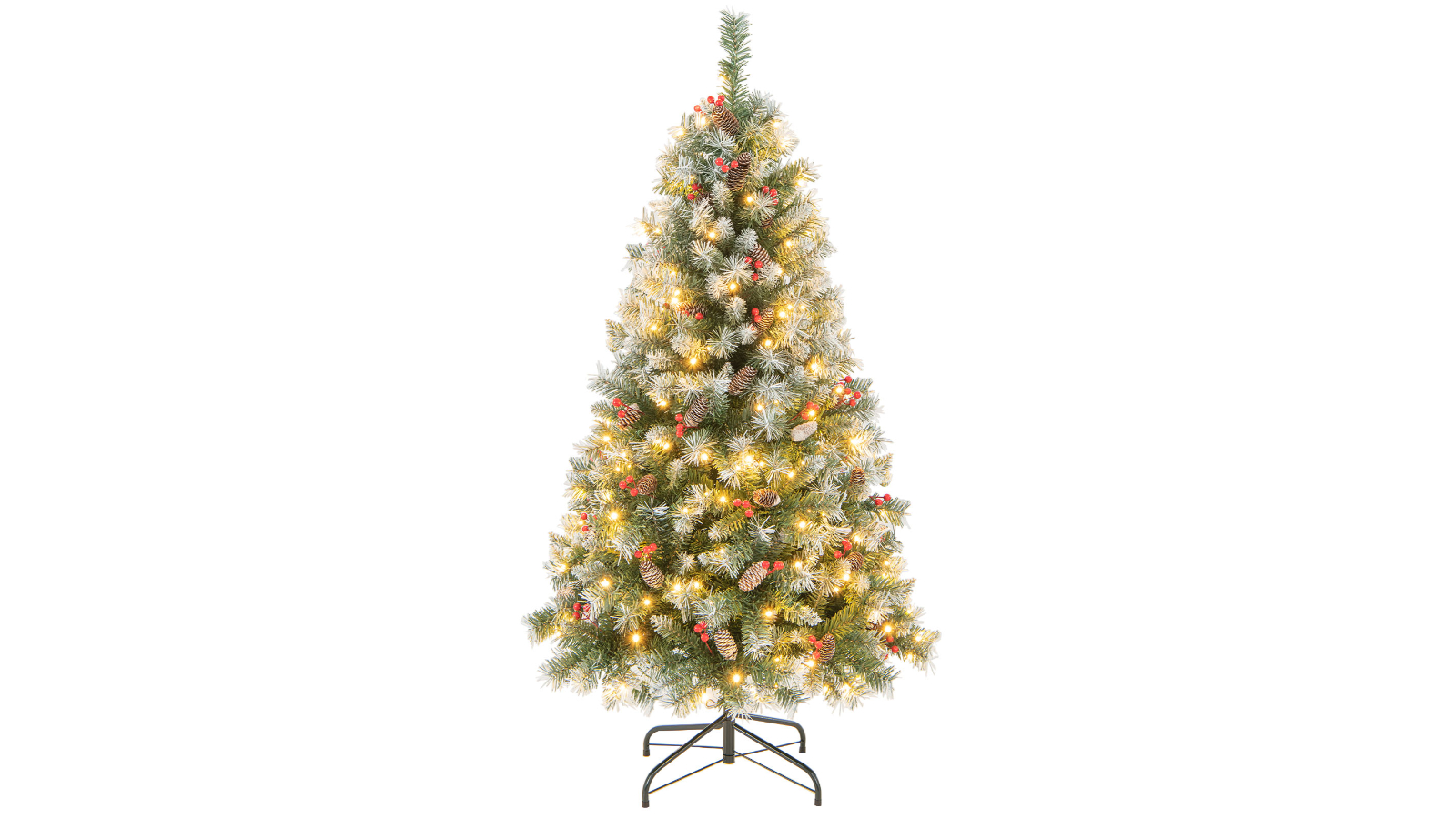 Costway Xmas Decoration with 126 Red Berries Hinged Christmas Tree 200 LED - 150cm