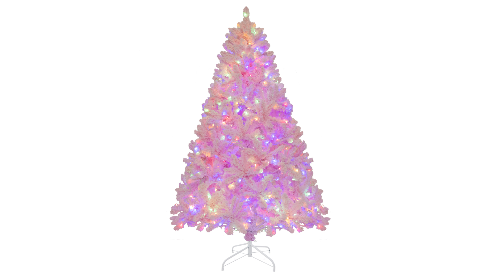 Costway Pink Decoration 350 LED Light Pre-Lit Flocked Christmas Tree - 180cm