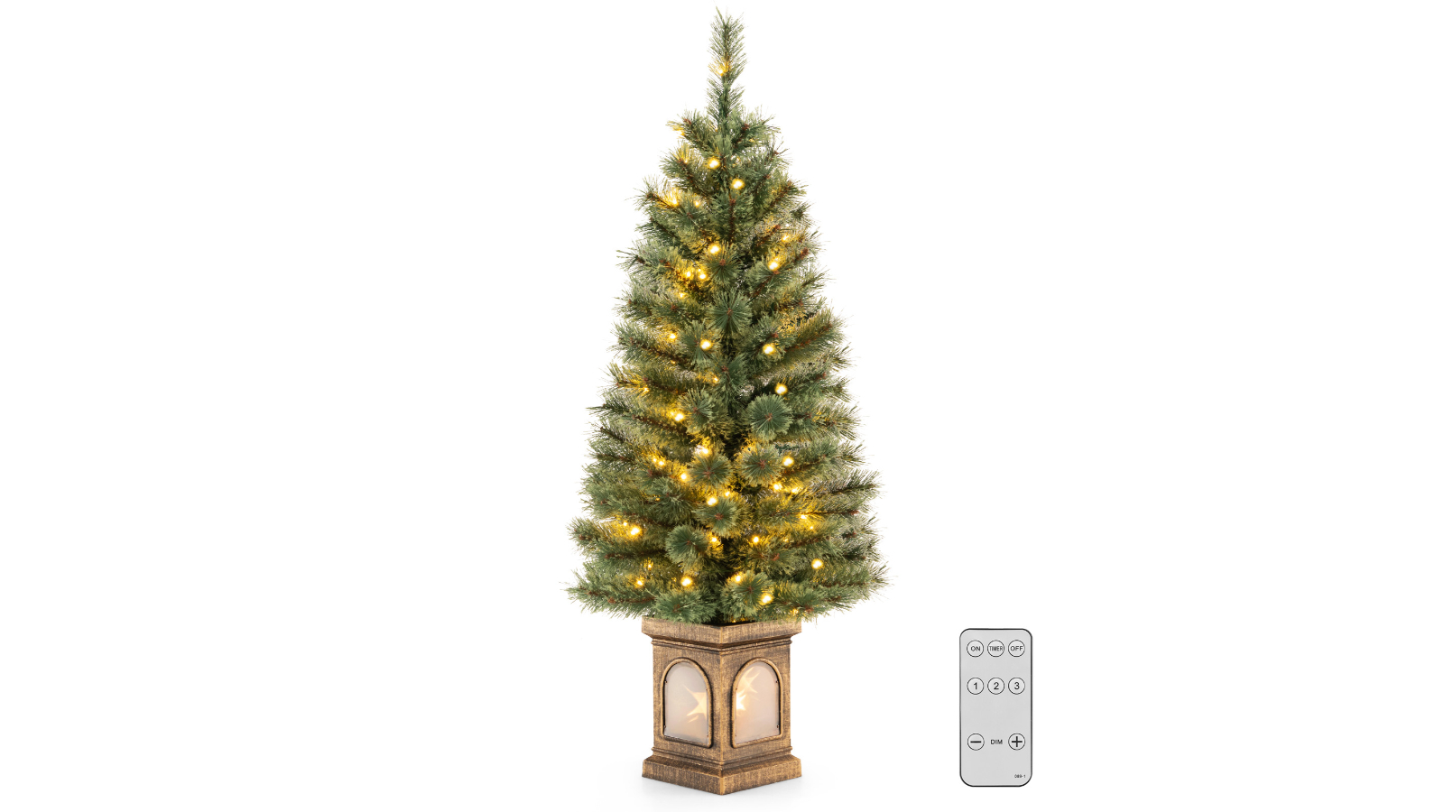 Costway Potted Pre-Lit Christmas Tree with Remote Control - 125cm