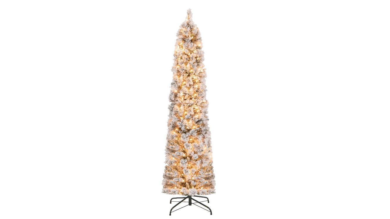 Costway 150 LED Flocked Artificial Christmas Tree with Gloves - 186cm